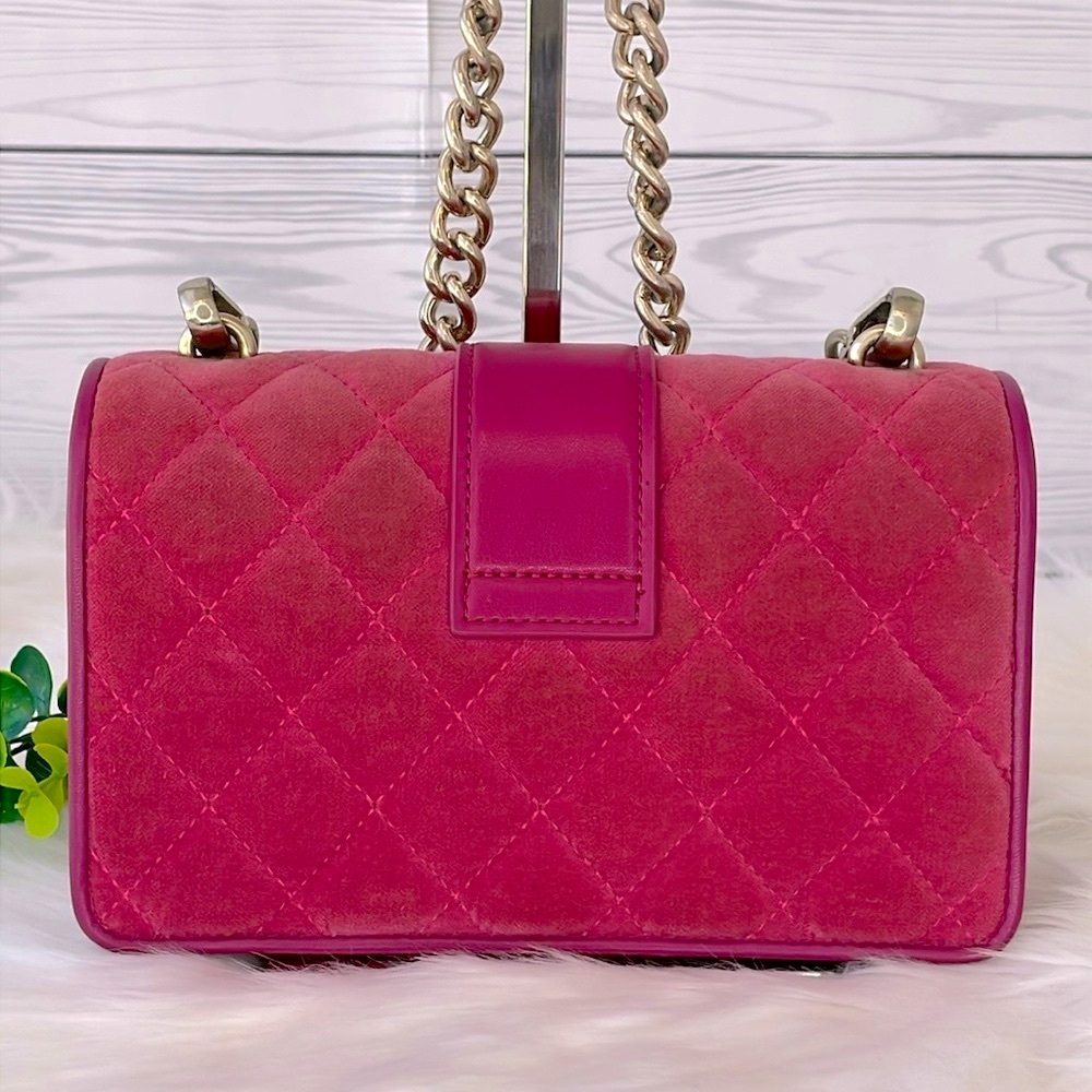 Pinko Quilted Velvet & Leather Love Bag with Chain Strap - Picture 6 of 17
